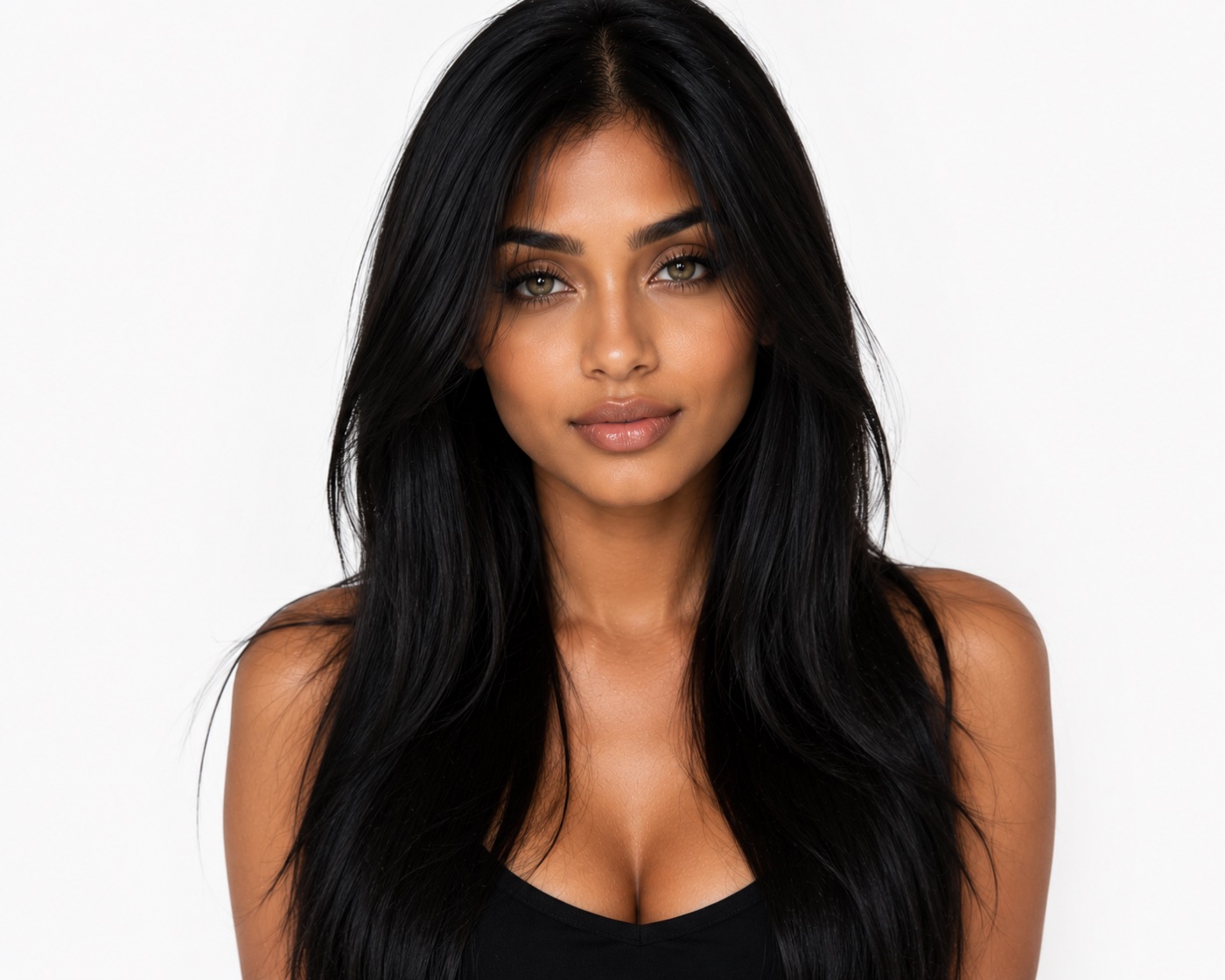 Sleek straight black hair, front · Maison Ivory transformation